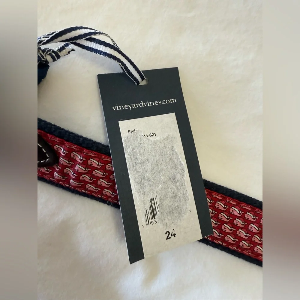 Vineyard Vines | Boys 24 | Santa Whale Canvas Club Belt Red | Leather Trim NWT